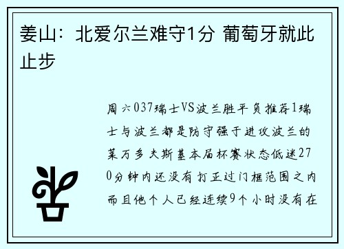 姜山：北爱尔兰难守1分 葡萄牙就此止步